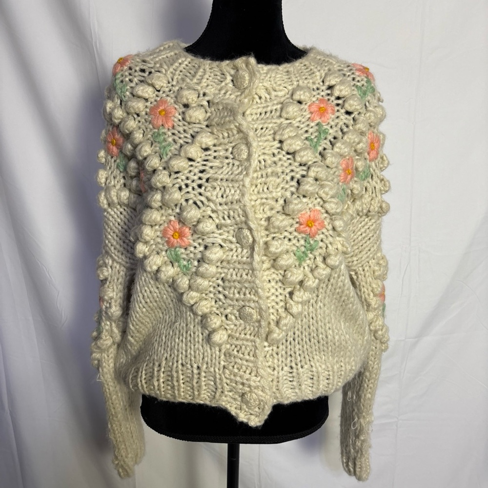 Sugar Thrillz Cream and Pink Cable Knit Cardigan